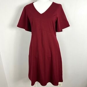 Pact Organic Fit Flare Easy Dress Womens Size Medium Pockets Maroon Burgundy Red